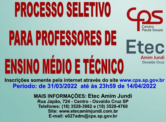 Estão abertas as inscrições para os processos seletivos das Etecs