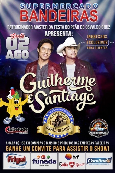 Supermercado Bandeiras apresenta Show Exclusivo da Dupla Guilherme & Santiago na Festa do Peão de OC