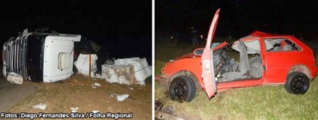 Rapaz fica em estado grave após batida frontal entre carro e carreta na SP-294