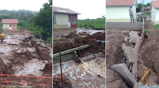 Chuva causa estragos em obra de casas populares