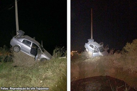 Carro colide contra poste na rodovia comandante João Ribeiro de Barros