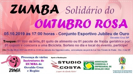 Zumba Solidária do Outubro Rosa acontece neste sábado em Osvaldo Cruz