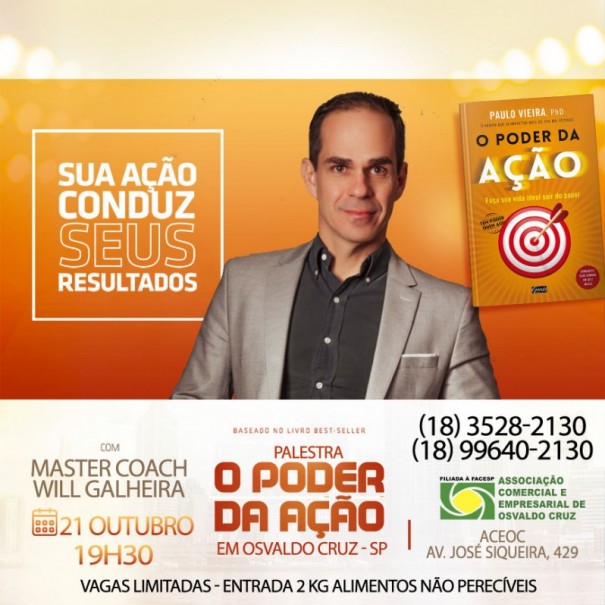 Palestra com Master Coach Willian Galheira acontece hoje em OC