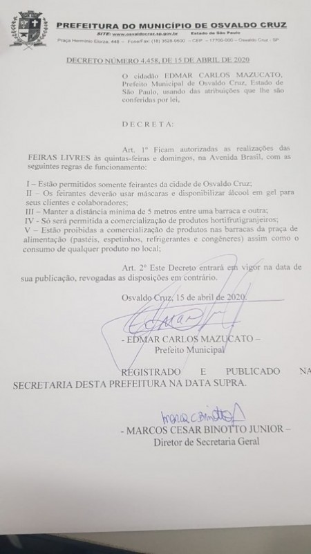 Prefeitura de OC libera realização de feiras livres e idosos ganham uma hora a mais para comprar na cidade