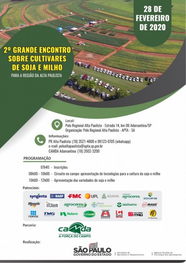 Apta e Camda abrem inscries para o '2 Grande Encontro de Cultivares de Soja e Milho' em Adamantina