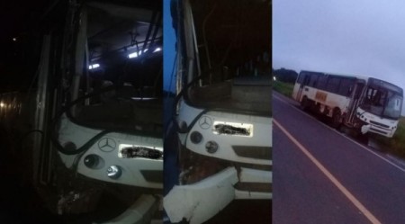 Acidente entre ônibus de trabalhadores rurais e caminhão deixa uma pessoa ferida