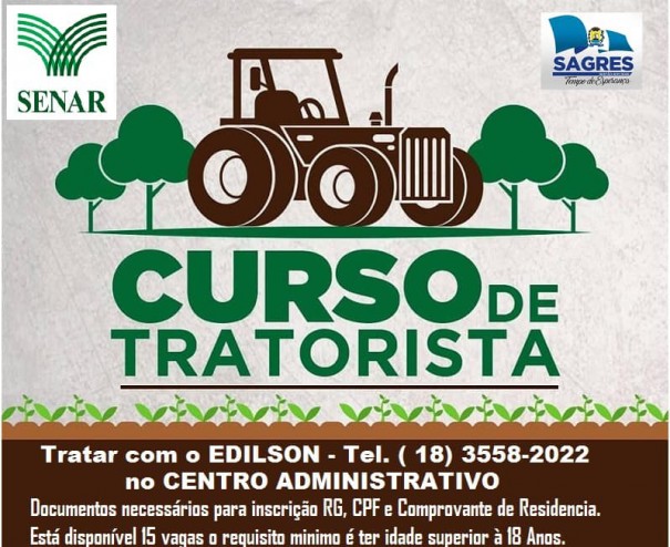 Comeam hoje as aulas do curso de Tratorista disponibilizado pelo SENAR para Sagres