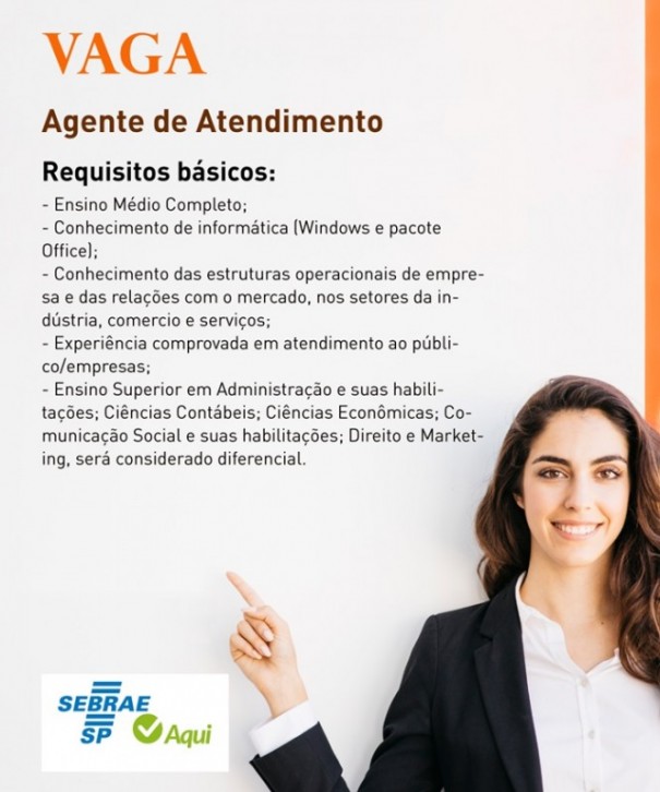 Sebrae Aqui abre vaga para Agente de Atendimento em Adamantina