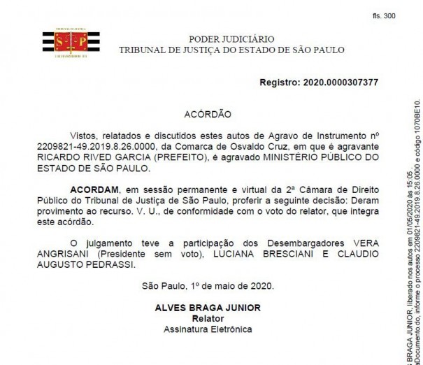 Tribunal de Justia determina arquivamento de denncia contra Prefeito de Sagres por improbidade 