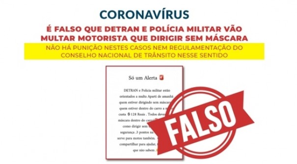  falso: Detran e Polcia Militar no vo multar motorista que dirigir sem mscara