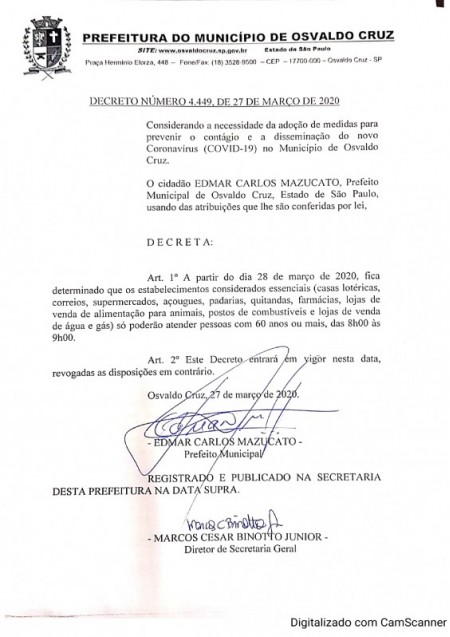 Prefeitura de OC restringe atendimento de idosos em estabelecimentos essenciais depois das 9h