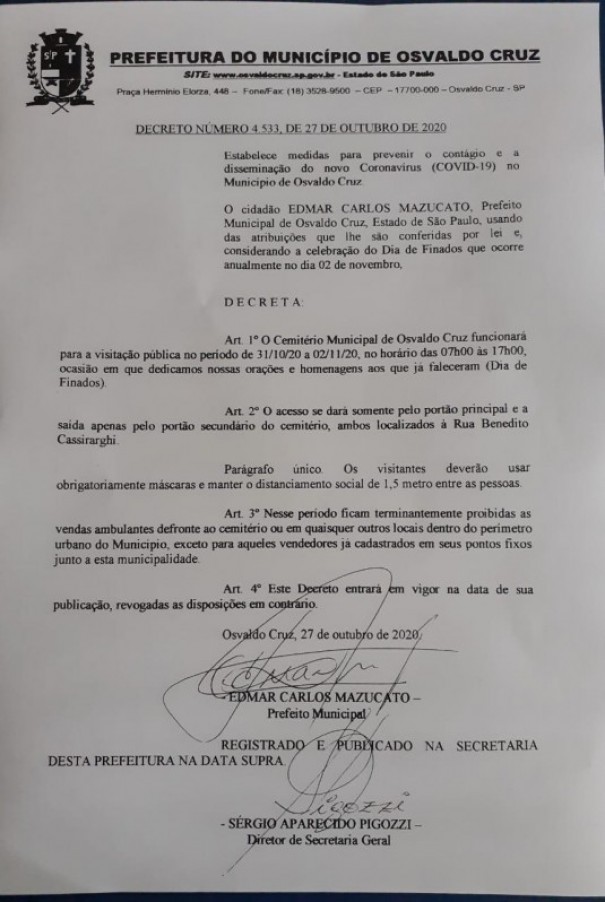 Cemitrio de OC estar aberto para visitao no Dia de Finados