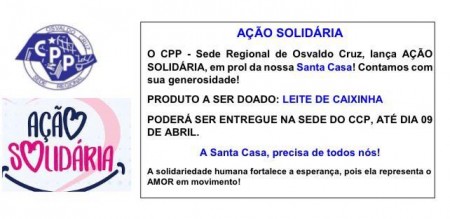 CPP realiza campanha de arrecadação de leite de caixinha para a Santa Casa de Osvaldo Cruz