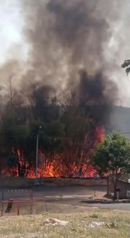 Incêndio de grandes proporções atinge área de mata no bairro Sotei Furuguem, em OC