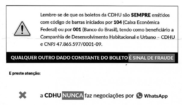 CDHU alerta sobre golpes aps moradores receberem boletos falsos em Osvaldo Cruz