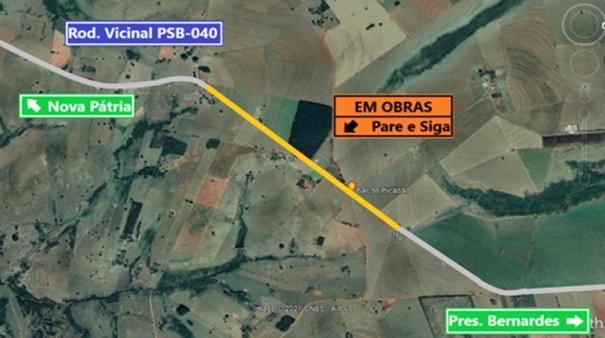 Obras em estrada vicinal exigem adoo de sistema Pare e Siga em Presidente Bernardes