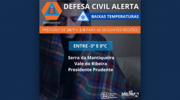 Defesa Civil confirma alerta de baixas temperaturas, entre -3C e 0C para a regio de Prudente