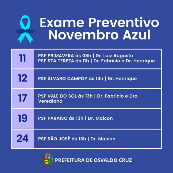 PSF do Vale do Sol ter exames de preveno contra o cncer de prstata hoje