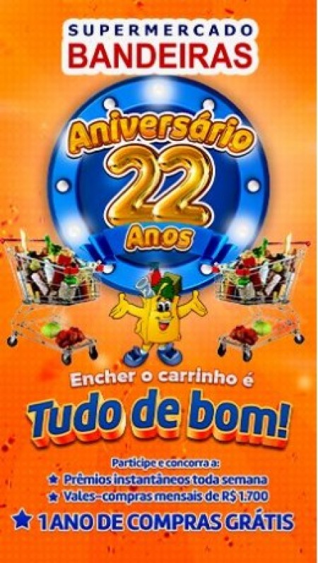 Supermercado Bandeiras lança campanha de aniversário de 22 anos