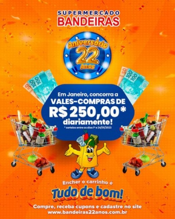 Supermercado Bandeiras vai premiar clientes diariamente no ltimo ms da Campanha de Aniversrio