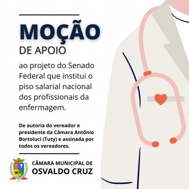 Cmara de OC manifesta apoio ao projeto do Senado Federal que institui o piso salarial nacional dos profissionais da enfermagem 