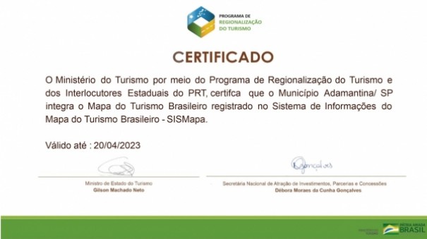 Adamantina recebe certificao do Ministrio do Turismo