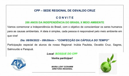 CPP de OC vai comemorar os 200 anos da Independência do Brasil com ação voltada ao Meio Ambiente