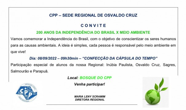 CPP de OC vai comemorar os 200 anos da Independncia do Brasil com ao voltada ao Meio Ambiente