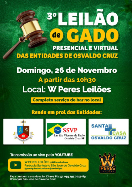 3Âº LeilÃ£o de Gado Beneficente acontece neste domingo em Osvaldo Cruz