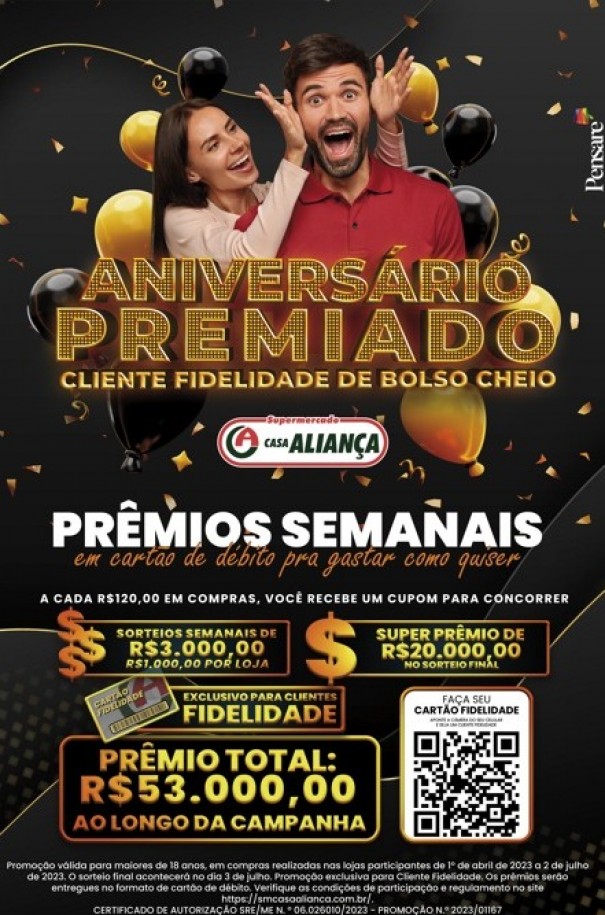 Com R$ 53 mil em dinheiro, Supermercado Casa Aliana inicia promoo de aniversrio em abril