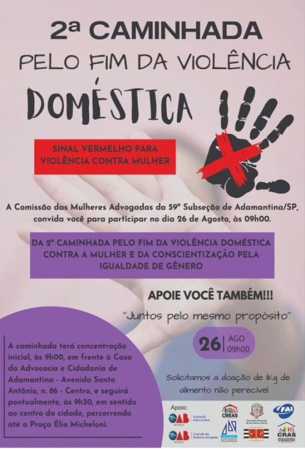 Agosto lilás promove roda de conversa e caminhada alusiva ao mês de conscientização pelo fim da violência contra a mulher