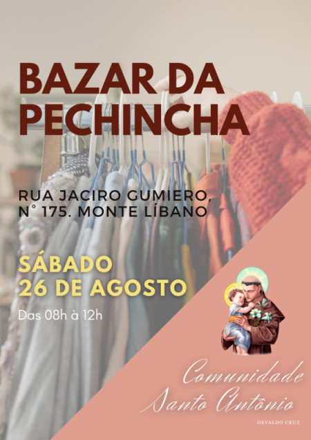 Comunidade de Santo AntÃ´nio de OC realiza Bazar da Pechincha neste sÃ¡bado