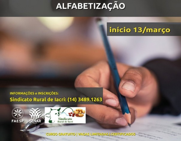 Sindicato rural de Iacri abre inscrio para o programa de alfabetizao