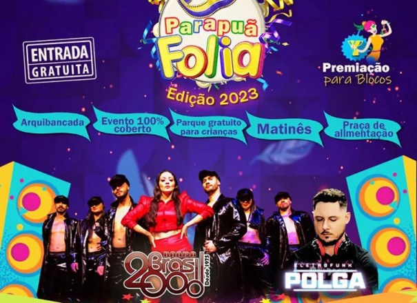 'Parapu Folia 2023' acontece no recinto de festas com entrada franca