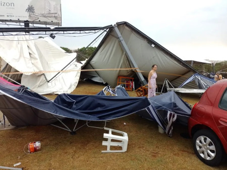 Estrutura de evento desaba durante temporal e deixa feridos em MarÃ­lia