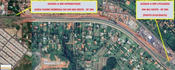 Trevo que dá acesso ao distrito de Padre Nóbrega em Marília passa por interdição a partir desta segunda