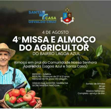 Missa e AlmoÃ§o do Agricultor acontecem neste final de semana no Bairro Lagoa Azul