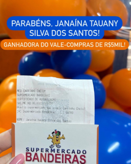 Supermercado Bandeiras encerra campanha âMeu Carrinho Cheioâ e entrega prÃªmio de R$5 mil em compras