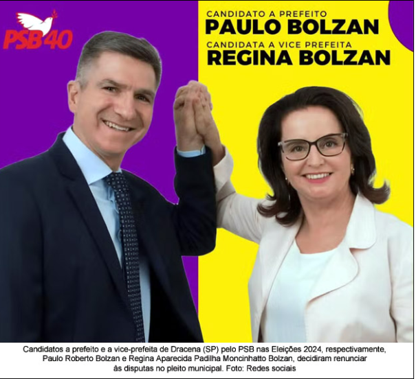 Casal de candidatos a prefeito e vice-prefeita desiste de disputar as Eleições 2024 em Dracena