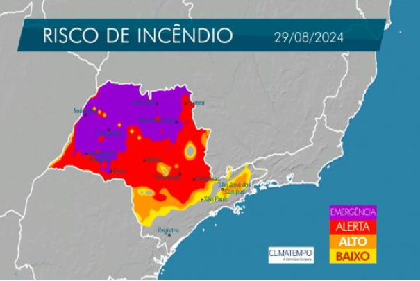 Defesa Civil de SP alerta para risco máximo de incêndios em quase todo o estado nos próximos dias