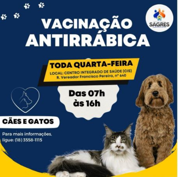 Sagres estabelece rotina de vacinação de cães e gatos contra a raiva