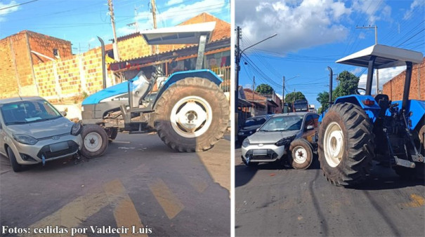 Trator da pane mecânica e colide contra carro em Bastos