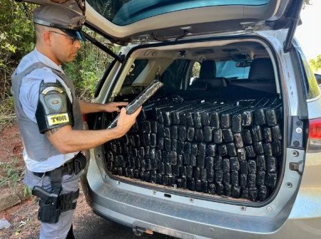 Motorista foge de abordagem policial e abandona carro com meia tonelada de maconha, em Presidente Bernardes