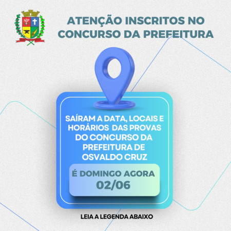 Concurso PÃºblico da Prefeitura de Osvaldo Cruz tem data e locais de provas definidos