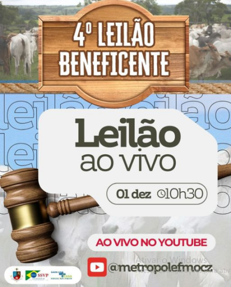 4Âº LeilÃ£o Beneficente em prol da Santa Casa de OC, SantuÃ¡rio SÃ£o JosÃ© e Lar SÃ£o Vicente de Paulo acontece neste domingo (01)