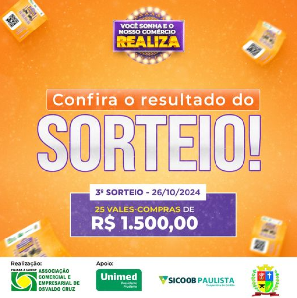 Confira os ganhadores do terceiro sorteio da campanha ‘Você sonha e o nosso comércio realiza’ da ACEOC