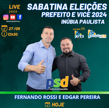 RÃ¡dio MetrÃ³pole FM realiza sabatina com o candidato a Prefeito de InÃºbia Paulista