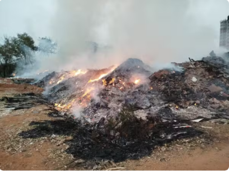 IncÃªndio atinge Ã¡rea com acÃºmulo de galhos e resÃ­duos no Recinto da Fapidra, em Dracena