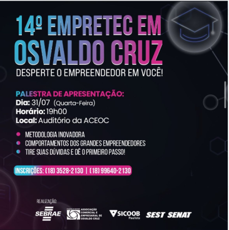 ACEOC realiza hoje palestra de sensibilizaÃ§Ã£o para a 14Âª EdiÃ§Ã£o do SeminÃ¡rio Empretec