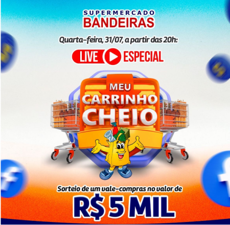 Campanha âMeu carrinho cheioâ do Supermercado Bandeiras vai sortear R$5 mil em compras